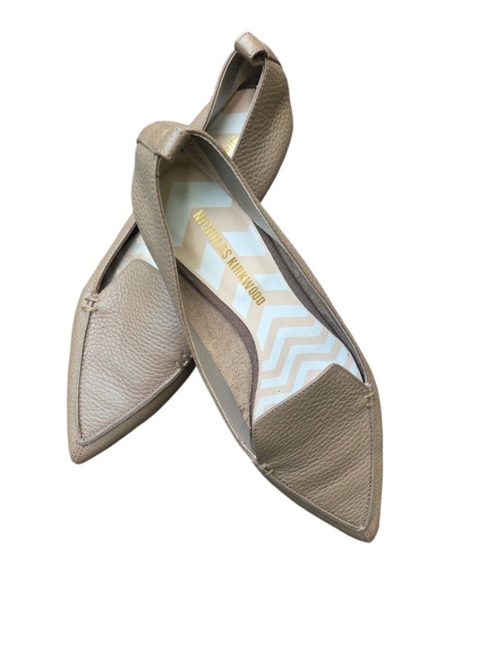 Nicholas Kirkwood Beya Pebble Grain Leather Pointed Toe Flats Taupe EU 37 US 6.5